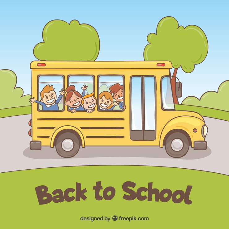 Vector Gratis school bus with happy children