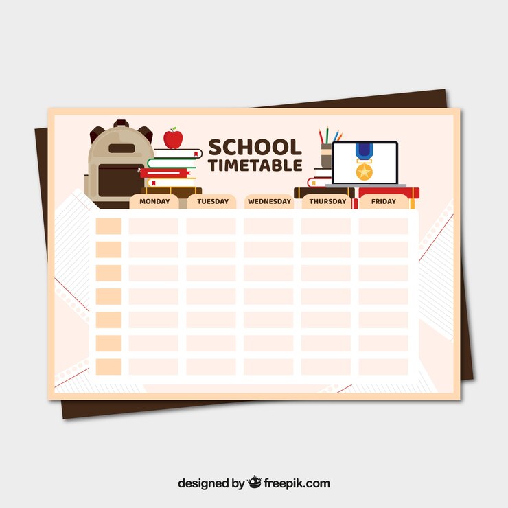 Vector Gratis school timetable template with flat deisgn