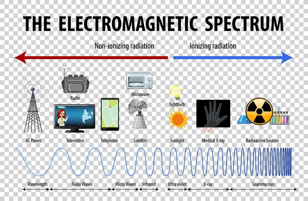 science electromagnetic spectrum diagram on transparent background