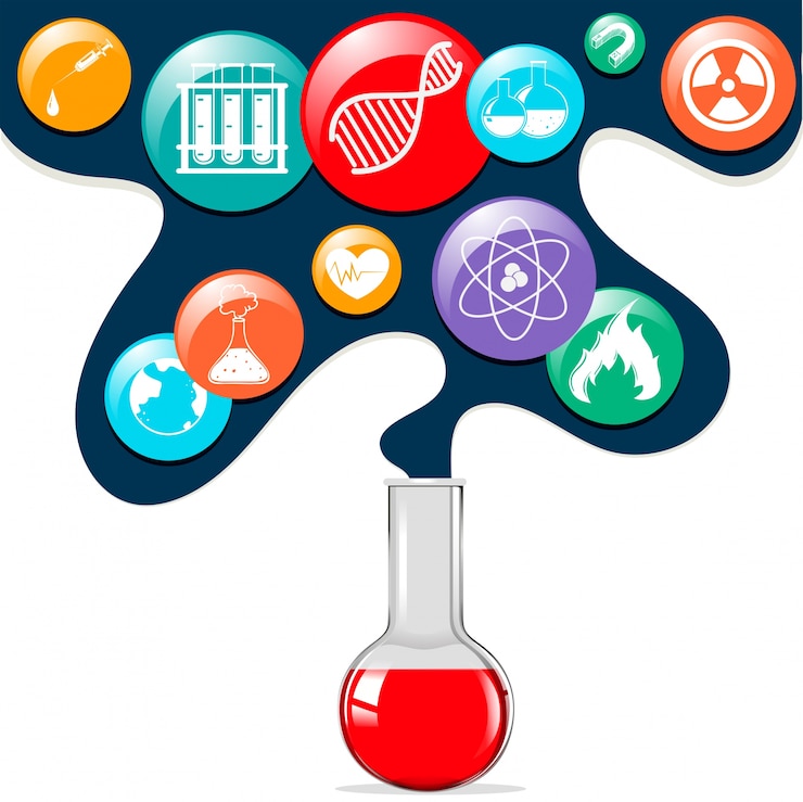 Vector Gratis science symbols and glass beaker