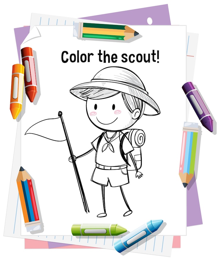 Vector Gratis scout coloring page with crayons