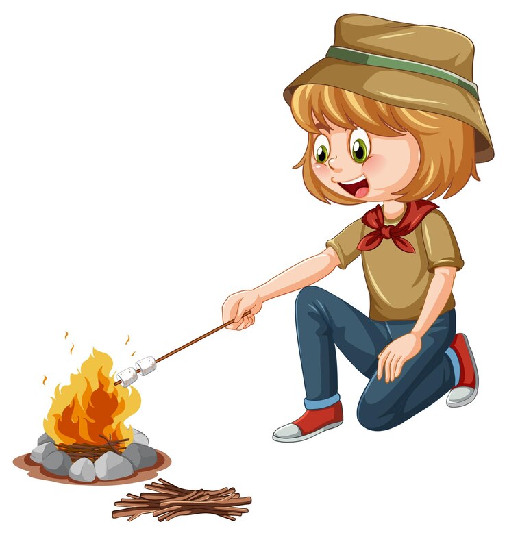 Vector Gratis scout girl roasting marshmallow