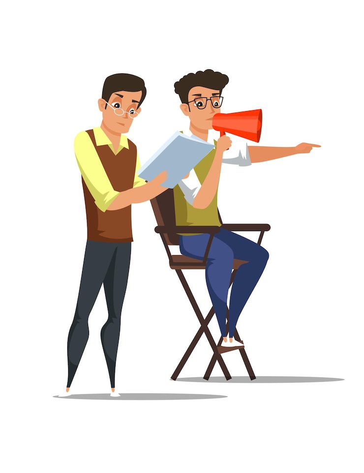 Vector Gratis screenwriter and director in chair on filming process hollywood western horror comedy romantic movie shooting
