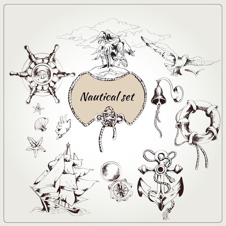 Vector Gratis sea set of nautical design elements