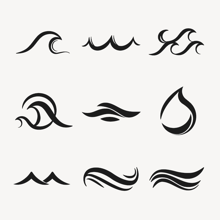 Vector Gratis sea wave sticker, animated water clipart, black logo element for business vector set