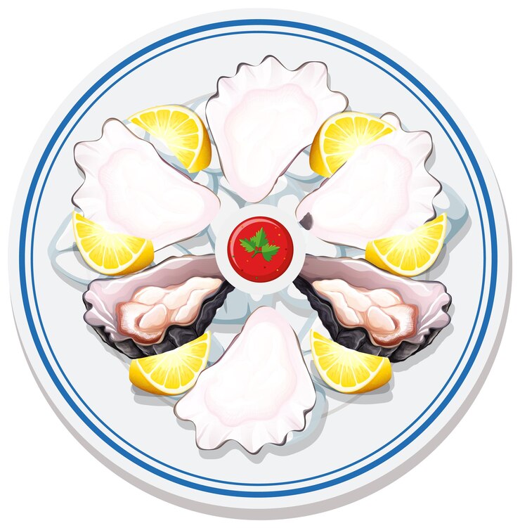 Vector Gratis seafood platter with oysters and lemons