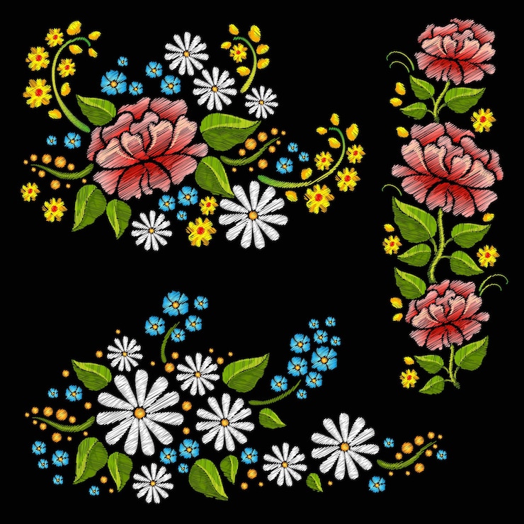 Vector Gratis seamless colorful embroidery with flowers