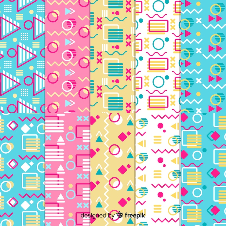 Vector Gratis seamless memphis pattern set