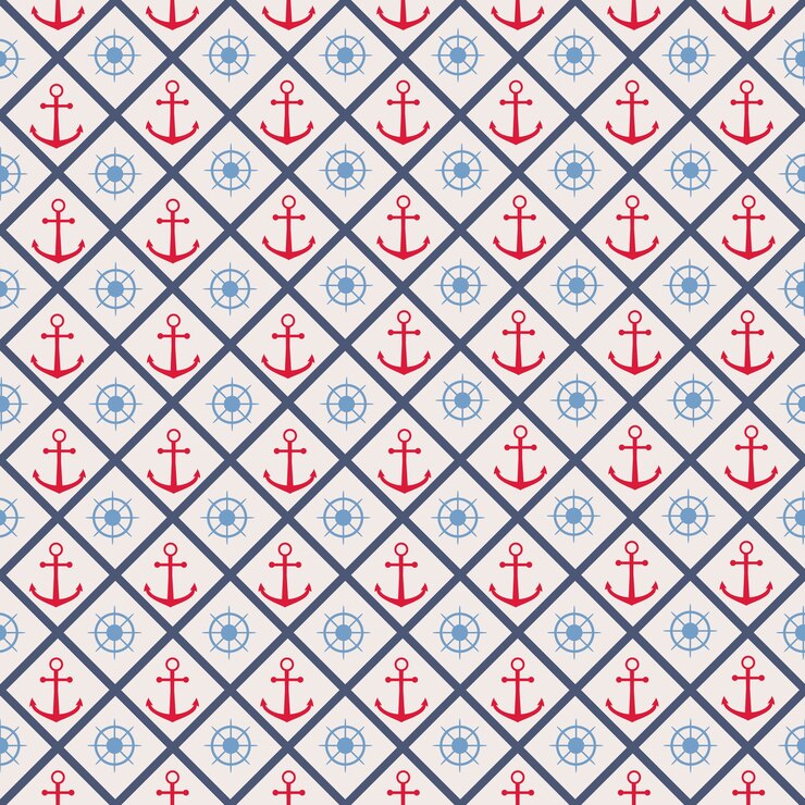 Vector Gratis seamless pattern with cross lines, steering wheel and anchor.