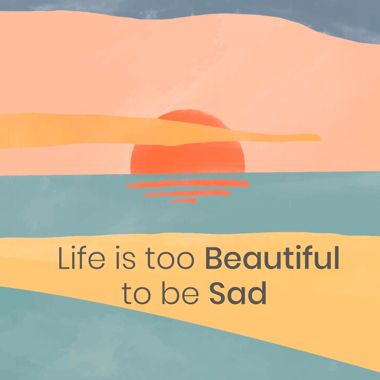 Vector Gratis seaside sunset instagram post template vector "life is too beautiful to be sad"
