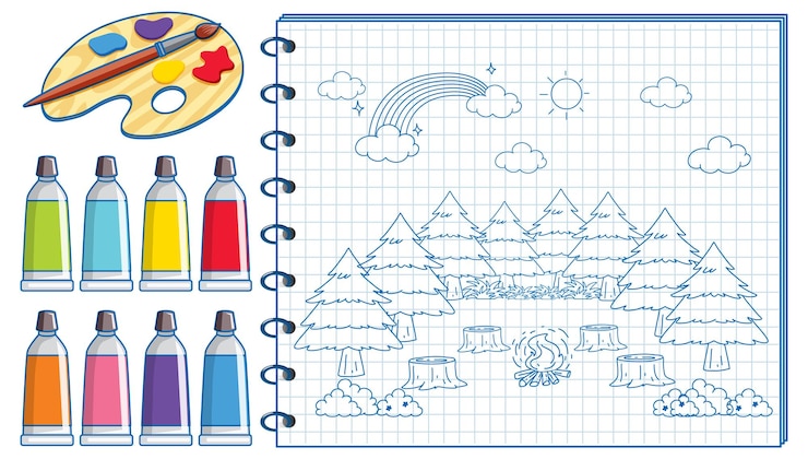Vector Gratis sebuah buku catatan dengan desain sketsa doodle dan cat air
