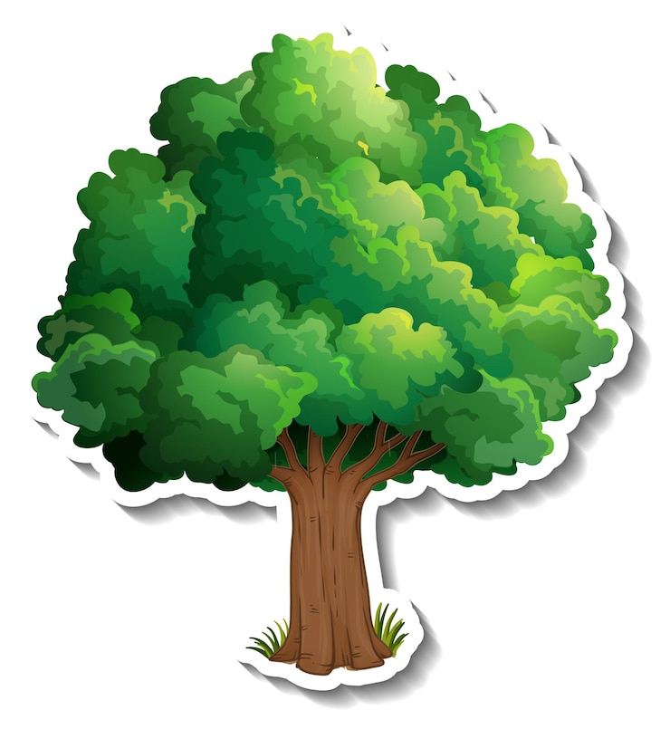 Vector Gratis sebuah pohon dengan stiker daun hijau di atas latar belakang putih