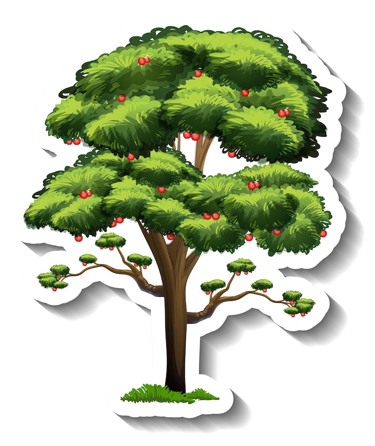 Vector Gratis sebuah pohon dengan stiker daun hijau di atas latar belakang putih