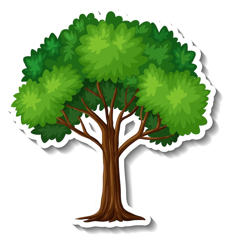 Vector Gratis sebuah pohon dengan stiker daun hijau di atas latar belakang putih