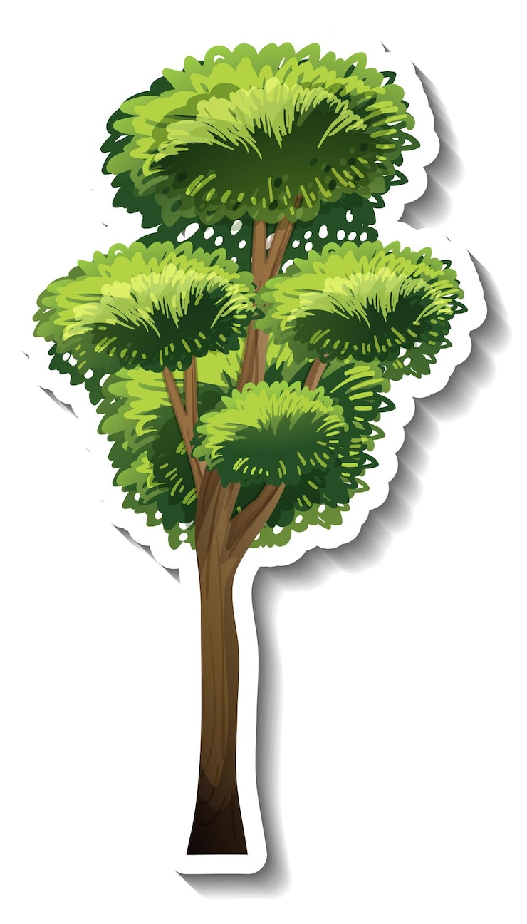 Vector Gratis sebuah pohon dengan stiker daun hijau di atas latar belakang putih