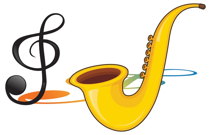 Vector Gratis sebuah saxophone dengan not musik di atas latar belakang putih