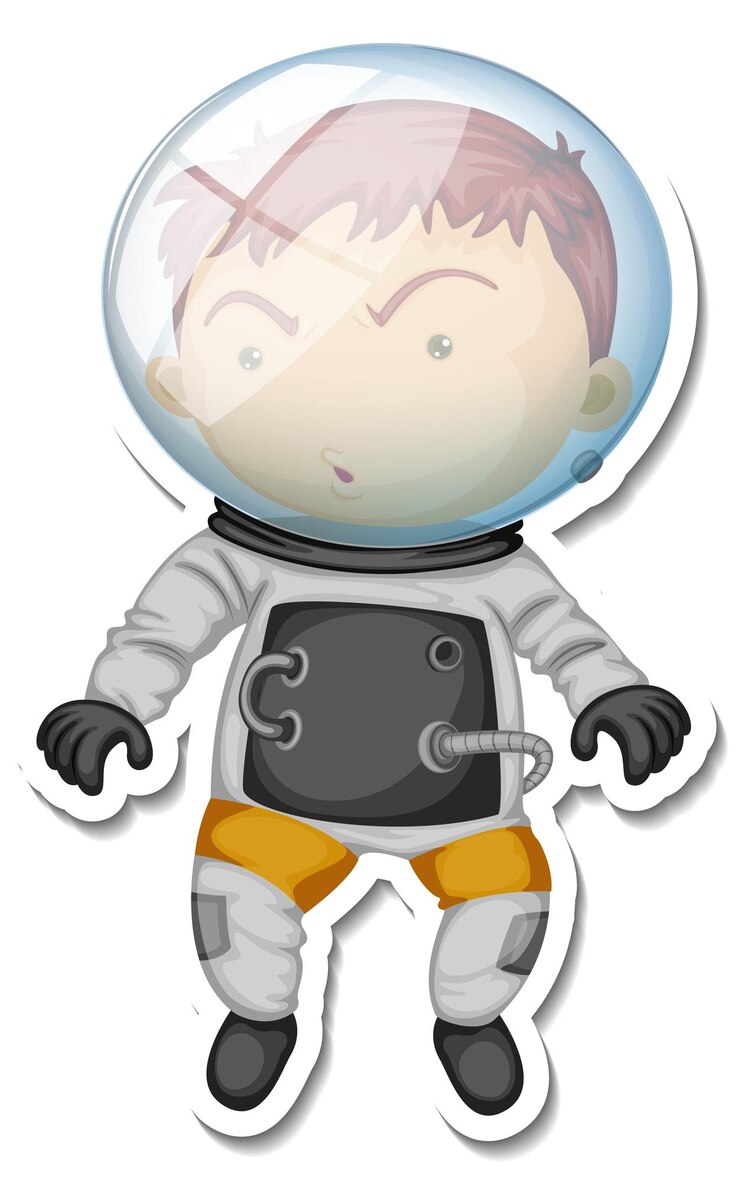 Vector Gratis sebuah templat stiker dengan karakter kartun astronot yang diisolasi