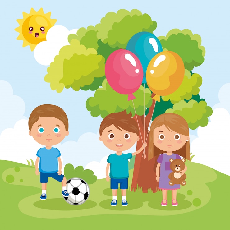 Vector Gratis sekelompok anak kecil bermain di taman
