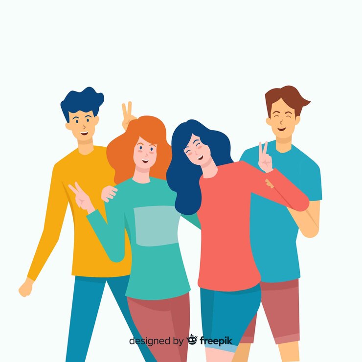 Vector Gratis sekelompok anak muda berpose untuk sebuah gambar