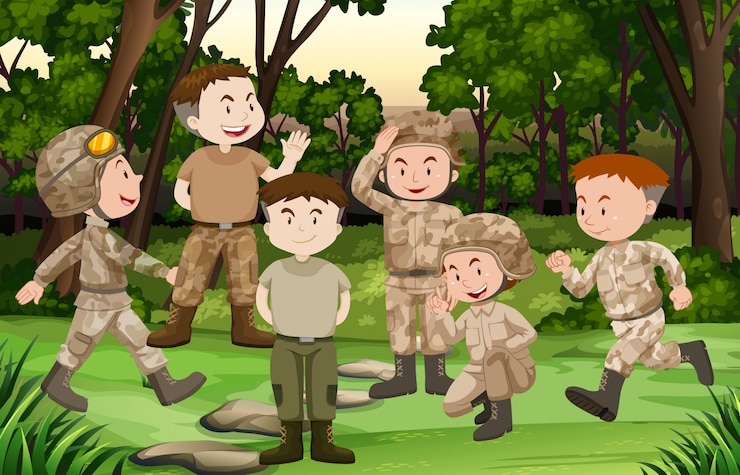 Vector Gratis sekelompok tentara di hutan