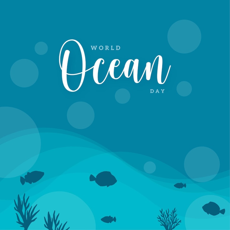 Vector Gratis selamat hari laut sedunia biru putih latar belakang desain media sosial banner vektor gratis