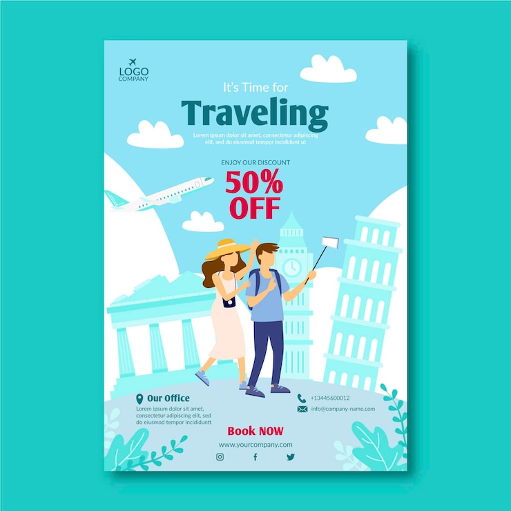 Vector Gratis selebaran ilustrasi obral perjalanan