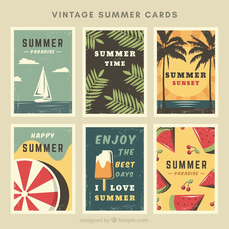 Vector Gratis selection of six retro summer cards