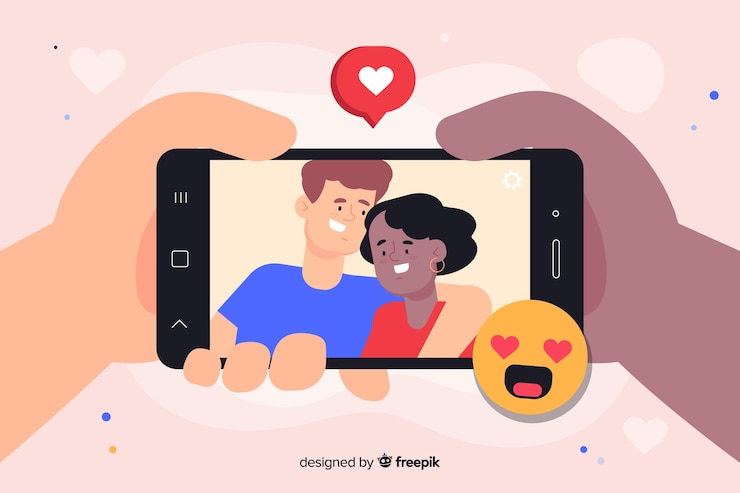 Vector Gratis self photo concept with interracial couple