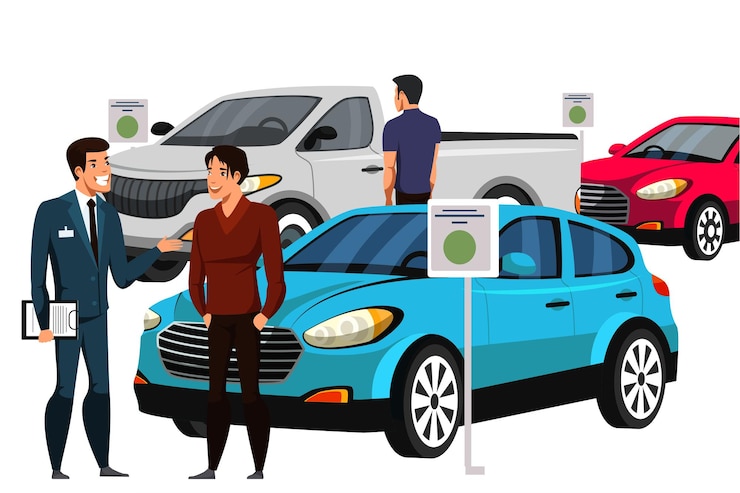 Vector Gratis seller talking to customer about car dealer and future vehicle owner in rental center service