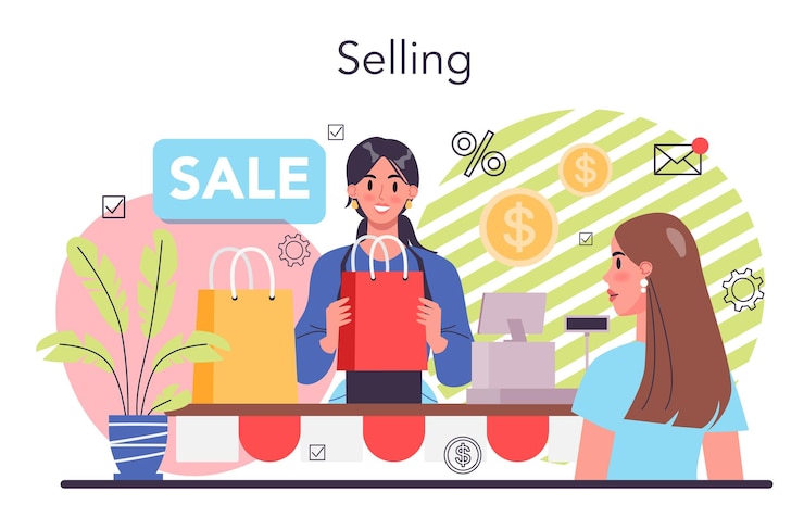 Vector Gratis selling process concept entrepreneurship organization idea of business mechanism client service payment operation isolated flat vector illustration