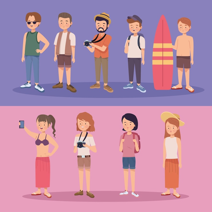 Vector Gratis sembilan karakter wisatawan