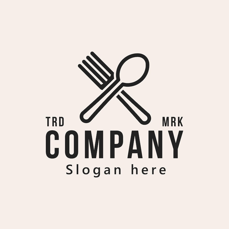 Vector Gratis sendok garpu restoran makan malam hidangan desain logo menu ilustrasi