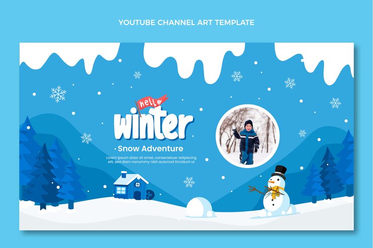 Vector Gratis seni kanal youtube musim dingin datar digambar tangan