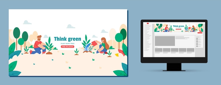 Vector Gratis seni saluran youtube ekologi datar dan konservasi lingkungan