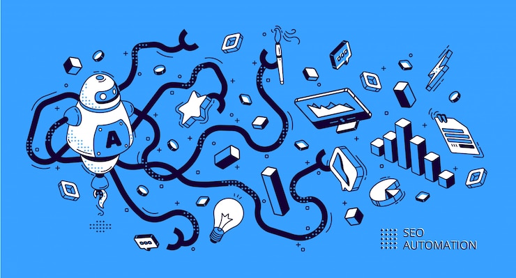Vector Gratis seo automation isometric banner. internet content