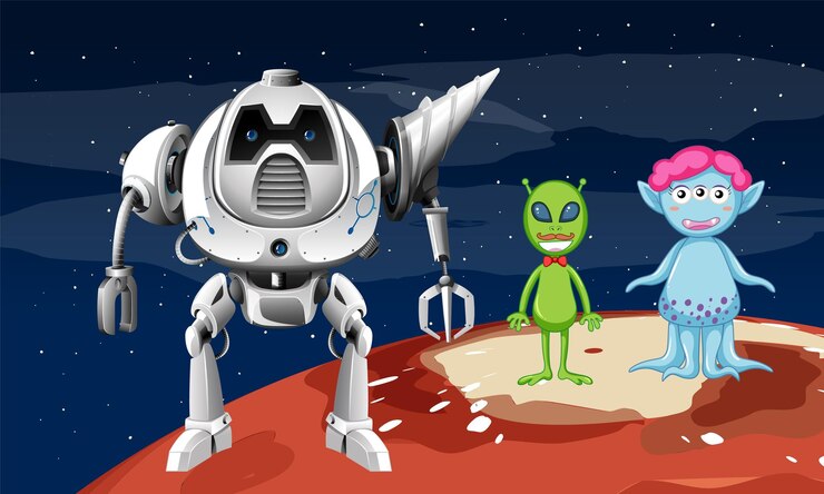 Vector Gratis seorang alien di pemandangan luar angkasa