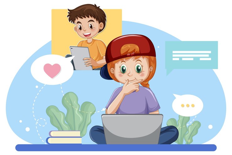 Vector Gratis seorang gadis menjelajahi media sosial