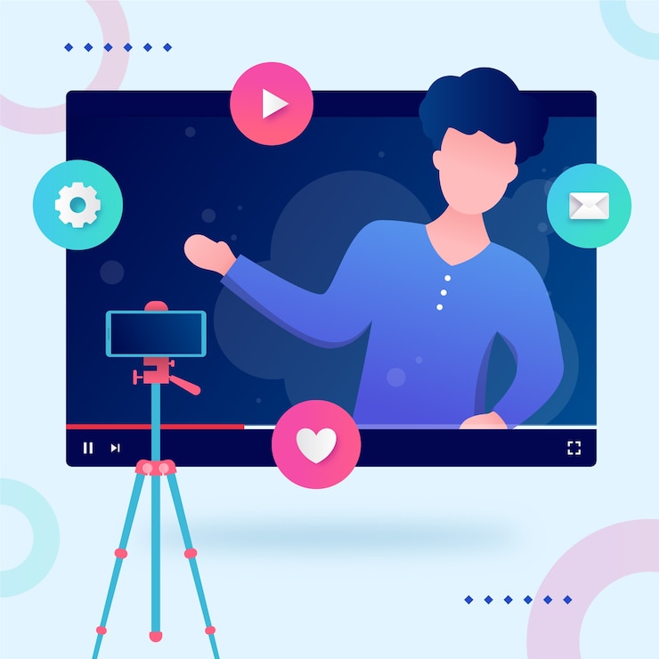 Vector Gratis seorang influencer merekam konsep video baru