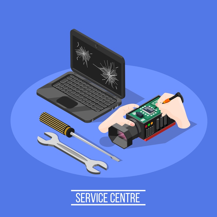 Vector Gratis service centre isometric composition