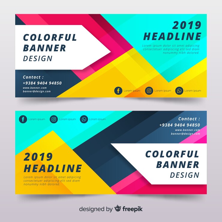 Vector Gratis set banner abstrak warna-warni modern