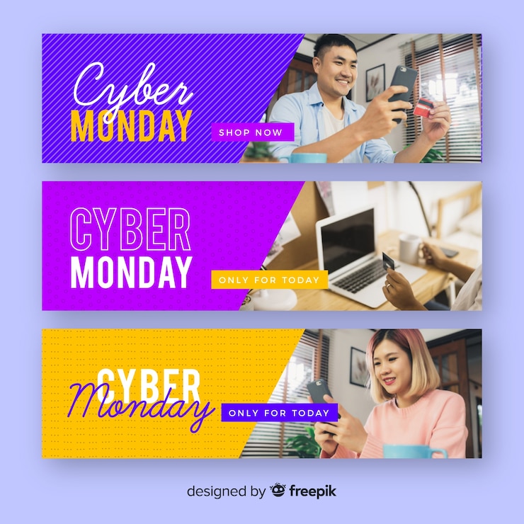 Vector Gratis set banner desain datar ciber monday