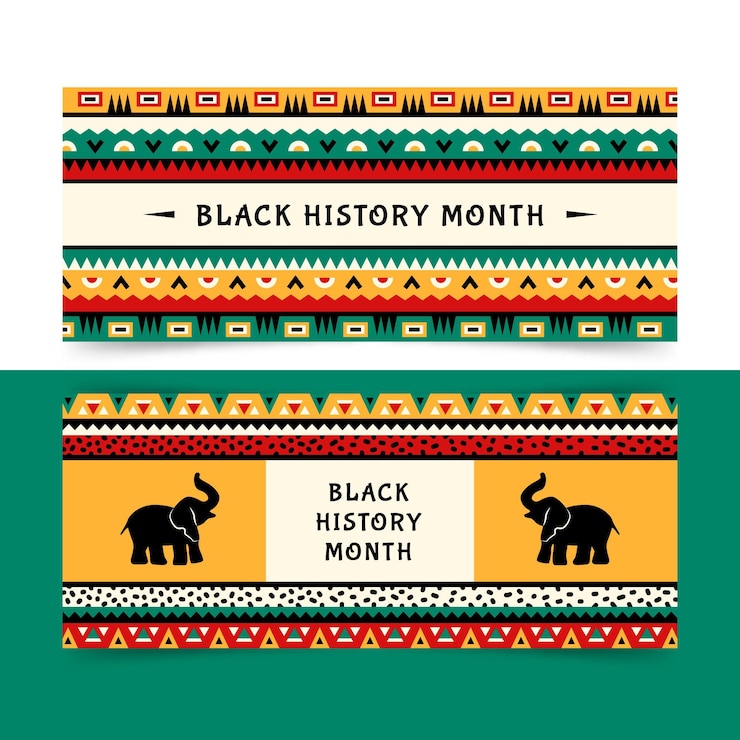 Vector Gratis set banner horizontal bulan sejarah hitam datar