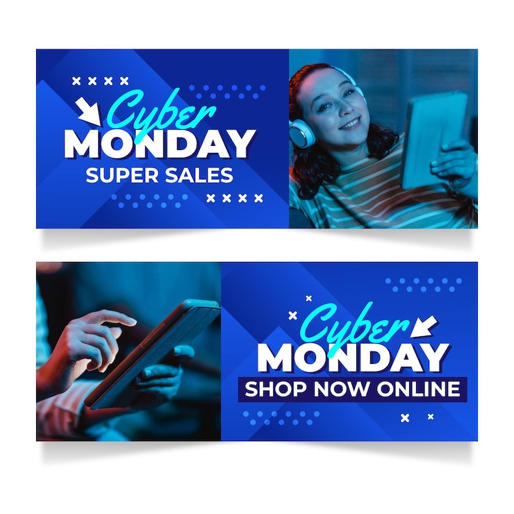 Vector Gratis set banner horizontal cyber monday gradien
