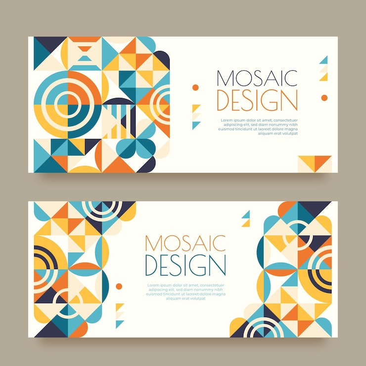 Vector Gratis set banner horizontal mosaik datar