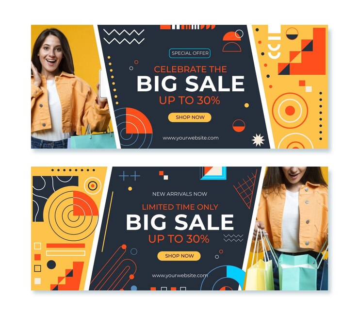 Vector Gratis set banner obral datar dengan foto