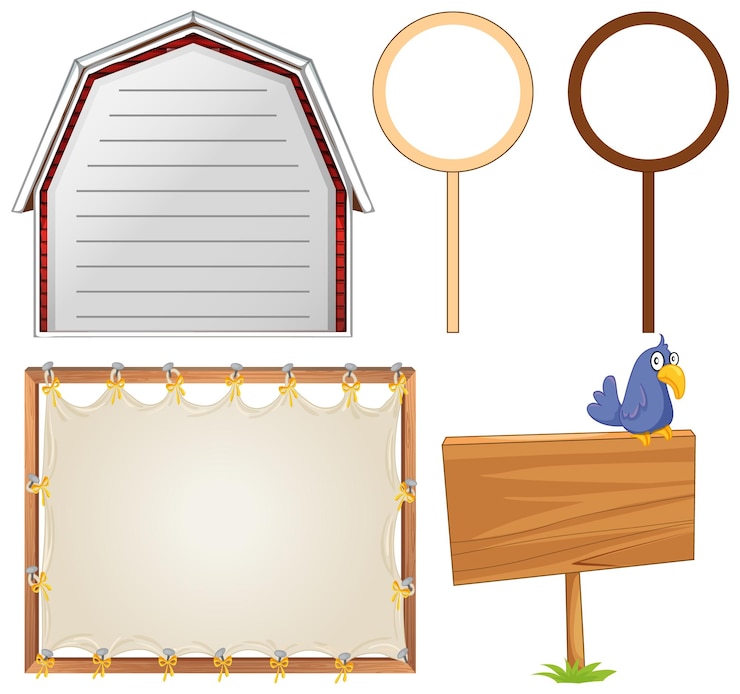 Vector Gratis set banner papan tanda kayu