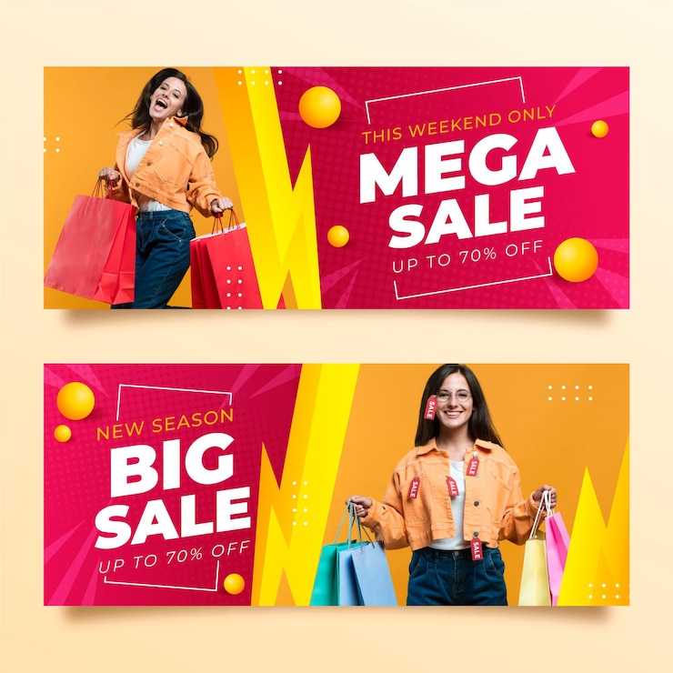 Vector Gratis set banner penjualan gradien dengan foto