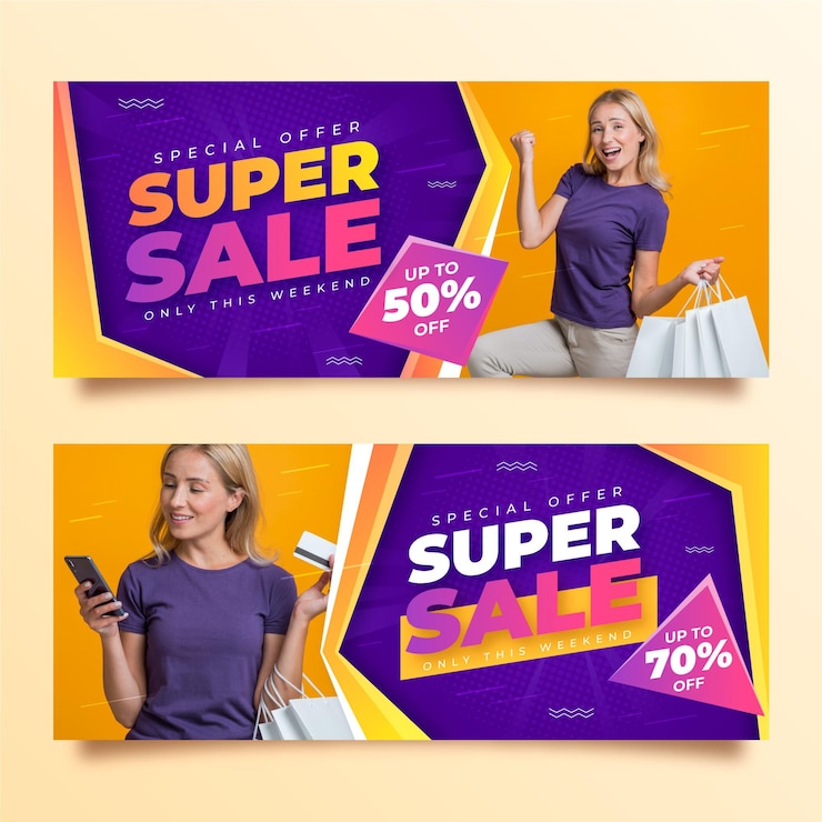 Vector Gratis set banner penjualan gradien dengan foto