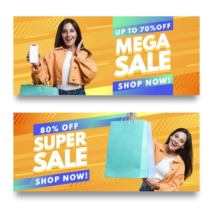Vector Gratis set banner penjualan gradien dengan foto