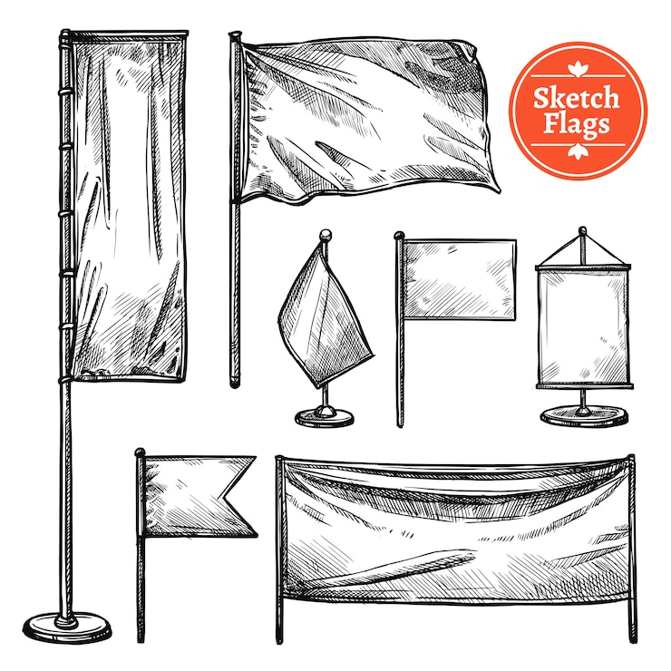 Vector Gratis set bendera sketsa yang digambar tangan
